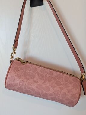 Coach Pink Signature Canvas Small Shoulder Bag And Card Holder